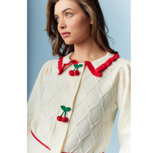 "The Chrissy" Cherry Button Knit Cardigan - Picture 1 of 5